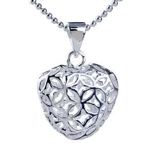  Sterling Silver Flower Hollow Carved Heart Pendant Necklace Symbols 