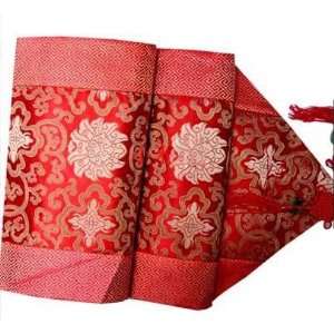  Chinese Silk Brocade Red Table Runner with Tassels 78x 