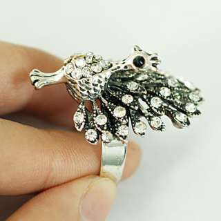   Peacock Tibet Silver Gemstone CZ Zircon Adjust Ring Jewelry  